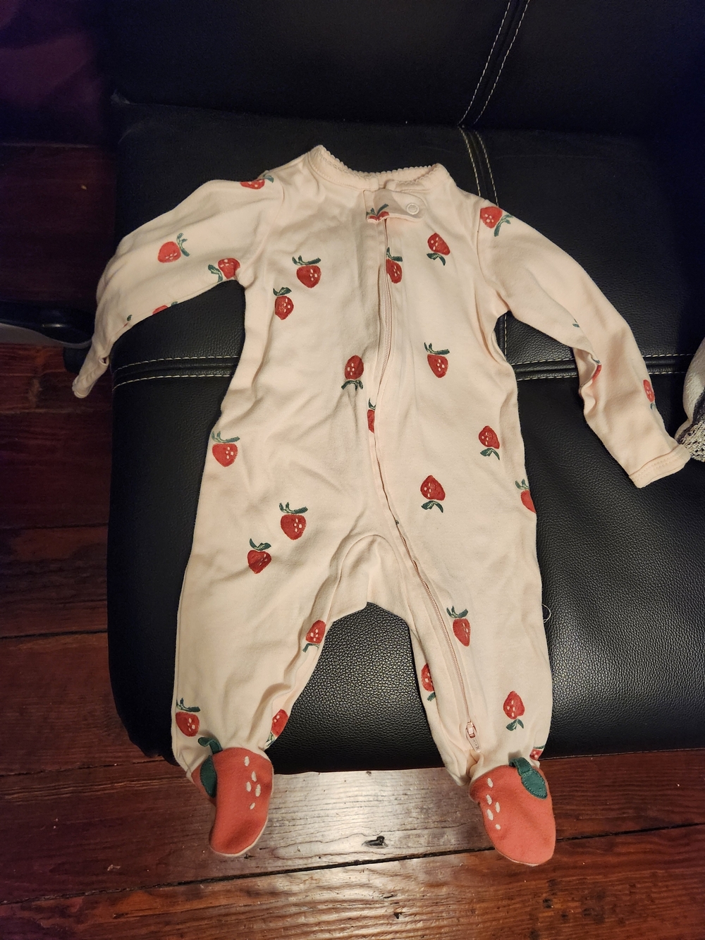 Carter's Light Pink Strawberry Print Zip Footed One-Piece